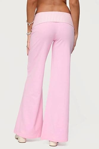 Yoawdats Fold Over Yoga Pants for Women Wide Leg Sweatpants Low Rise Flare Lounge Pant Bell Bottoms Y2K Foldover Pants thumbnail 3