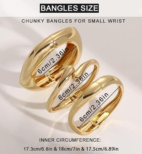 Chunky Gold Bangle Bracelets for Women, Dainty 14k Gold Plated Big Stackable Bangles Set, Trendy Statement Cuff Bracelet Stack Fashion Jewelry Christmas Gifts thumbnail 9