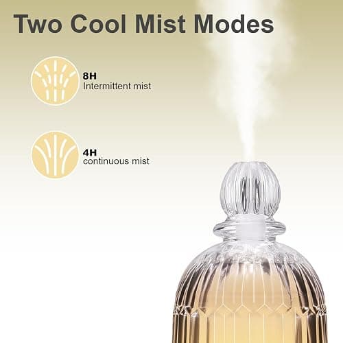 DOUDING 120ml Glass Essential Oil Diffuser, Ultrasonic Aroma Diffuser Glass Cover & Plastic Reservoir with Auto Shut-Off 7 Colors LED Lights for Home Office Bedroom(Bronze Base) - Bronze Base thumbnail 5