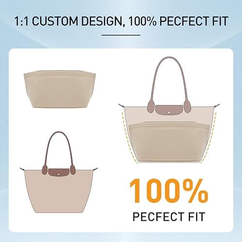 lumanothy Organizer per borse con tasca multipla, in feltro, per Longchamp, polene, borsa per la spesa, beige, M thumbnail 5