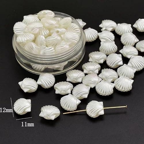 100PCS Pearl Shell Beads for Jewelry Making,Cute White Aesthetic Beads with Holes,Bulk Mermaid Accessories Women DIY Hair Clip Bracelet Resin Charms for Crafts 12mm thumbnail 3