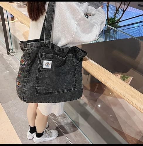 Lefe Liee denim Aesthetic Tote Bag for Women, Large Shoulder Hobo Bags big Capacity Shopping Work Bag black hippie crossbody bag y2k bag trendy with pockets thumbnail 7