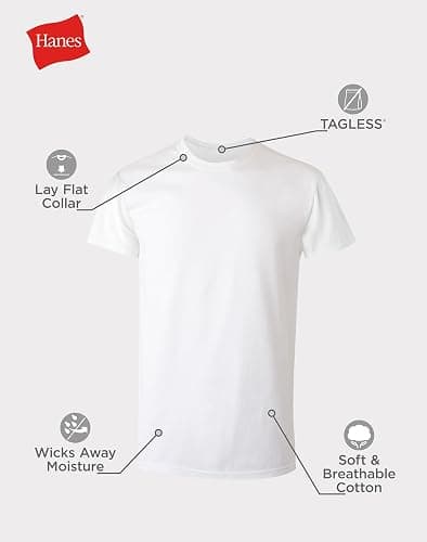 Hanes Men's Undershirt Packs, Stay-Tucked Soft Cotton Undershirts, Best Undershirts for Men, White/Black/Asstd Multipacks thumbnail 6