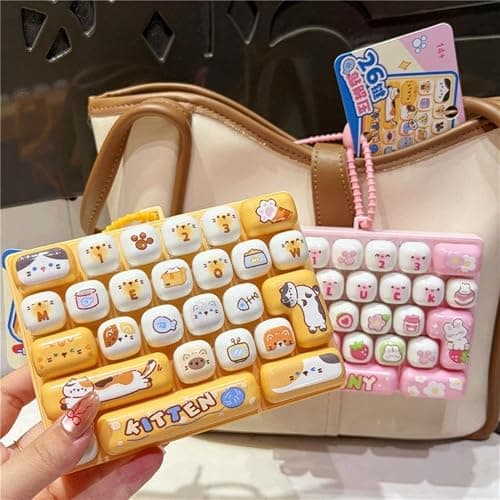 26-key Cute Cartoon Clicky Keyboard Fidget Toy Keychain | Fidget Keyboard With 26 Keys, Stress Relief Keycap Clicker With Sensory Buttons Keyring Bag Pendant thumbnail 3