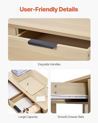 VEVOR Small Desk with Drawers, Wooden Table for Home Office, Small Computer Desk with Storage, Vanity Desk with Drawers, Study Table for Adults/Students for Drawing, Reading, Writing, Light Wood thumbnail 7