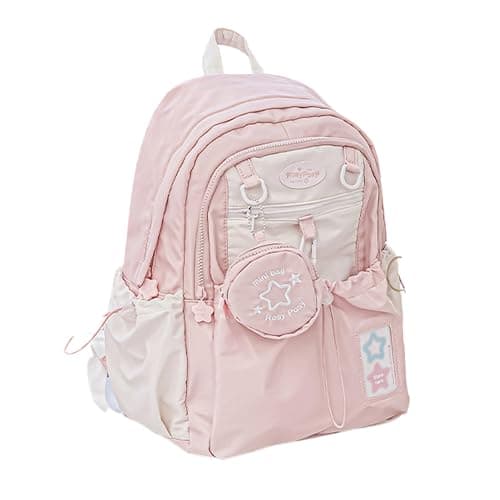 HOKMAH Cute Backpack Coquette Daypacks, Kawaii Shoulder Bag Large Daypack Trendy Cutecore Harajuku Backpack Bookbag Purse, Pink - Image 1