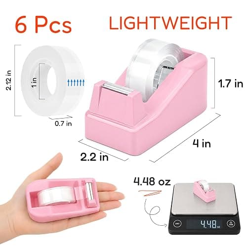 JEFURE Lightweight Desktop Tape Dispenser, 6 Rolls Tape, 1-Inch Core | Transparent Tape Holder with Stable Non-Skid Base, 0.71 in x 1000 in Each Roll, for Office, Home & School Use thumbnail 2