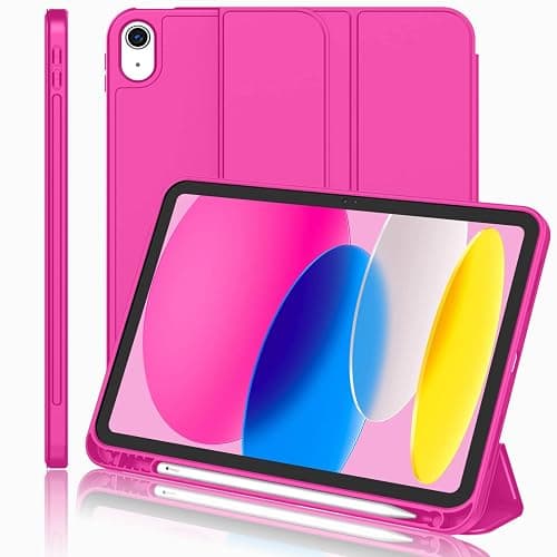 iMieet iPad (A16) Case 11th Gen/iPad 10th Generation Case [11-Inch 2025/10.9 Inch 2022] with Pencil Holder, Trifold Stand Smart Cover with Soft TPU Back,Auto Wake/Sleep(Rose Red) - Image 1