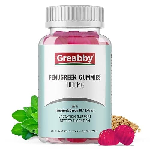 GREABBY Fenugreek Gummies 1000mg, Pure Organic Fenugreek Seeds Supplement for Breastfeeding, Healthy Lactation Support, Non-GMO (60 Vegan Gummies) - Image 1