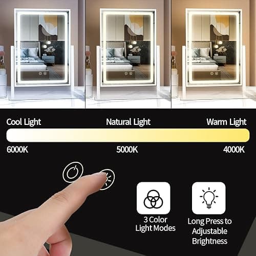 BRIGHTINWD Lighted Makeup Mirror, Hollywood Vanity Mirror with Lights, Touch Control 3 Color Lighting Modes for Bedroom, Detachable 10X Magnification Mirror, 360°Rotation (16 in, White) thumbnail 3