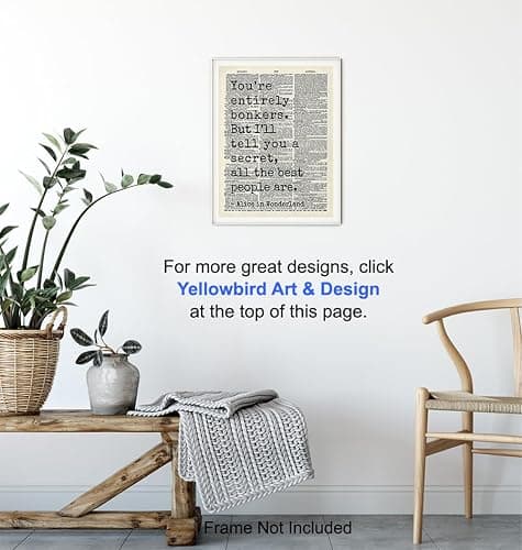 Alice in Wonderland Quote Wall Art LARGE 11x14 - Typography Dictionary Print for Bedroom, Office, Girls Room - Cheshire Cat, Mad Hatter Decor - Lewis Carroll Inspired Positive Quotes Wall Decor Poster thumbnail 6
