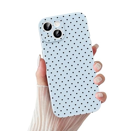 RUMDEY Polka Dot Phone Case for iPhone 14 Cute Fashion Pattern Case 6.1", Aesthetic Trendy Stylish Print Design Women Girly Cover Camera Protective Gloss Soft Slim Silicone Shockproof TPU Funda, Blue - Image 1