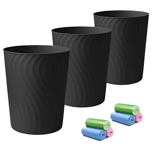 YGJT Small Trash Can, 3 Pack 1.8 Gallons Bathroom Trash Can, Slim Waste Basket, Round Garbage Can, Plastic Trash Bin for Kitchen, Dorm, Bedroom, Office, Living Room, Study, Compact Spaces(Black) - Image 1