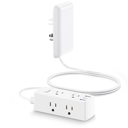 Olcorife Flat Extension Cord with Outlet Cover, Flat Plug Power Strip with 6 Outlets and 3 USB Ports, 5 FT Cord Hidden Outlet Extender for Tight Spaces - Image 1