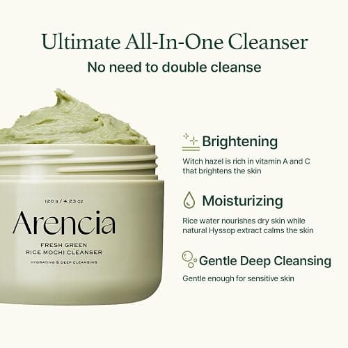 Arencia Korean Rice Mochi Face Cleanser - Face Mask, Foaming Cleanser, Gentle Scrub All in One - Deep Cleansing, Moisturizing, Pore Minimizing, Removing Blackhead- with Rice Water & Green Tea, Mugwort - 120 g (Pack of 1) - Green thumbnail 2