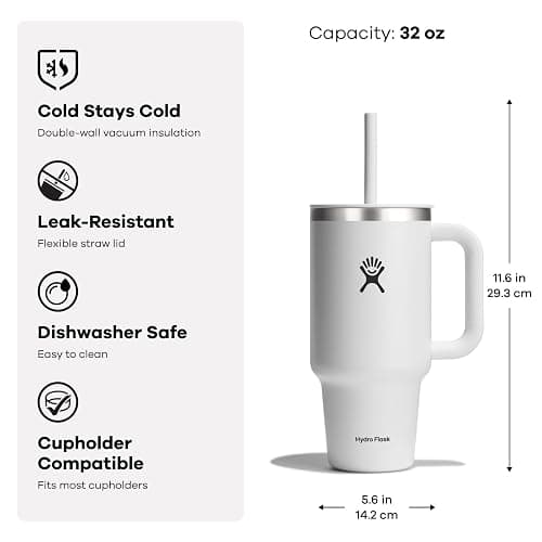 Hydro Flask Travel Tumbler with Handle, Lid and Straw - Insulated Stainless Steel in 32 Oz Seasalt thumbnail 3