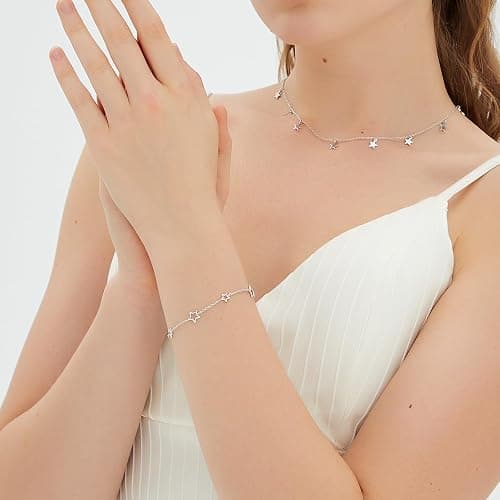 JSGEMSLEE Love Heart Star Butterfly Bracelet for Women Stackable Silver Chain Link Bracelets for Women Trendy Thanksgiving Christmas Gifts Jewelry thumbnail 3