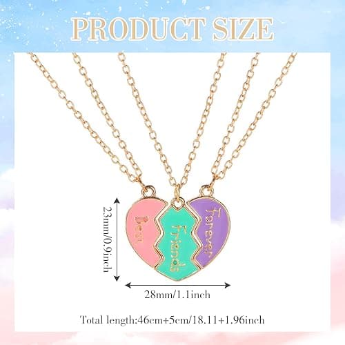 Azushwer Friendship Necklace for 3 Girls, Heart Openwork Sticking Magnetic Best Friend Necklace Pendant for Women Friendship Jewellery Gift, Multicoloured, Best Friend Forever Gift thumbnail 2