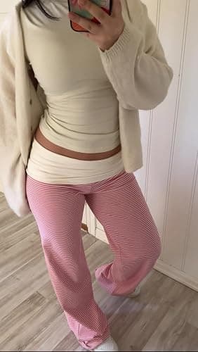 UAURORAO Fold Over Yoga Pants for Women Wide Leg Workout Sweatpants Y2k Striped Lounge Pants thumbnail 4