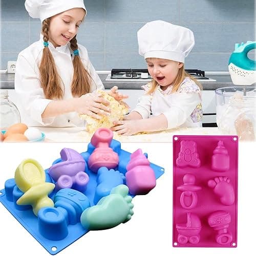 2 Pack Baby Shower Themed Silicone Soap Mold, 3D Baby Carriages Bottle Little Feet Bear fondant Mold Cake Decorating Tools for Chocolate, Soap, Sugar Craft, Candy, Cupcake Topper, Polymer Clay thumbnail 4