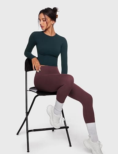 INGIA Womens Long Sleeve High Round Neck Crop Yoga Shirts Workout Slim Fit Casual Yoga Gym Tops thumbnail 4
