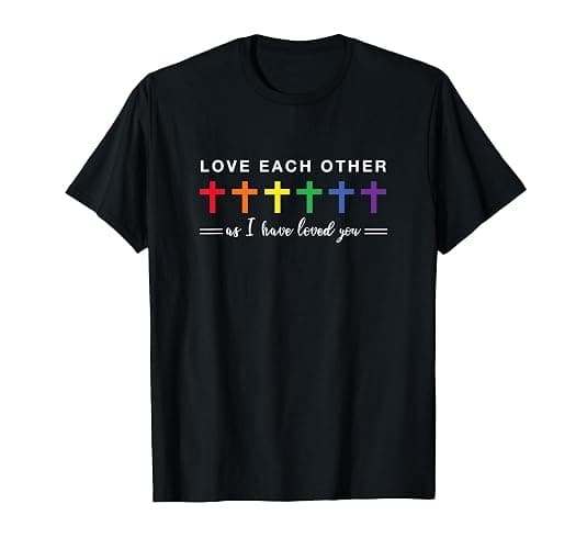 Gay Pride LGBTQ Rainbow Christian Crosses Love Each Other T-Shirt - Image 1