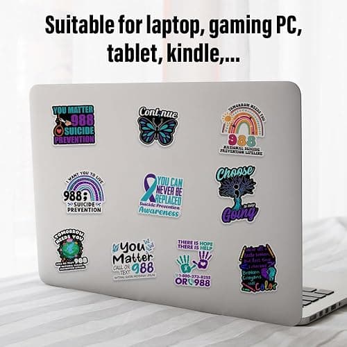HOSALA (10Pcs-3in) 988 Suicide Prevention Sticker Pack, Teal & Purple Ribbon Suicide Awareness Sticker, Mental Health Motivational Gift, Positive Affirmations Decor for Laptop Tablet Helmet Vehicle thumbnail 5