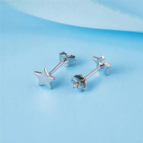 3 Pairs 925 Sterling Silver Star Stud Earrings for Women,Tiny Simple Geometric Stud Earrings Set Small Hypoallergenic Cartilage Tragus Ear Jewellery for Men (3/4/5mm) thumbnail 5