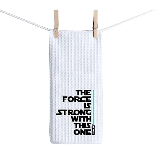 ZJXHPO Movie Inspired Kitchen Towel The Force is Strong with This One Waffle Absorbent Towel Kitchen Decor Housewarming Gift - Image 1