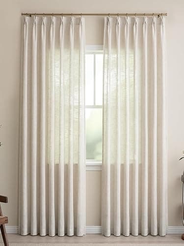 Liz Sheer Pinch Pleated Linen Curtains 90 Inches Long - Light Filtering Pleat Curtains for Living Room,Window Curtains for Bedroom, Luxury Pinch Pleated Drapes with Hooks, Natural, 2 Panels Set - Image 1