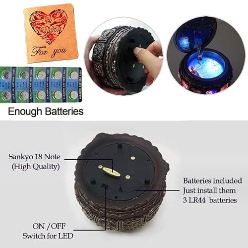 Vintage Music Box with Constellations Rotating Goddess LED Lights Twinkling Resin Carved Mechanism Musical Box with Sankyo 18-Note Wind Up Signs of The Zodiac Gift for Birthday (A1 Upgraded) thumbnail 7