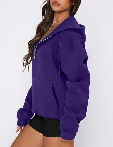 onlypuff Women Half Zipper Pullover Sweatshirt Long Sleeve Hoodies Kangaroo Pocket Fleece Basic Sweater thumbnail 4
