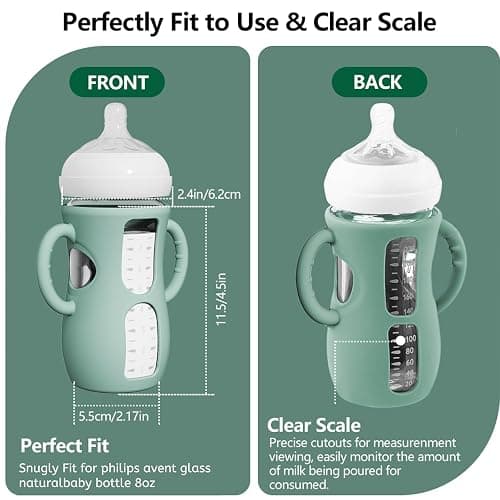 2 Pack Silicone Sleeves with Easy-Grip Handle for Avent Natural Glass Bottles, Anti Breakage Baby Bottle Holder, Compatible with Philips Avent Glass Natural Bottle 8 oz, Not for Infant Use thumbnail 2