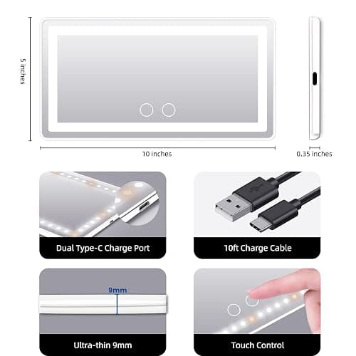 Car Sun Visor Vanity Mirror, 2 Pcs Rechargeable Makeup Mirror with 3 Light Modes & 60 LEDs - Dimmable Clip-on Rear View Sun-Shading Cosmetic Mirrors, Universal for Car SUV Truck thumbnail 5