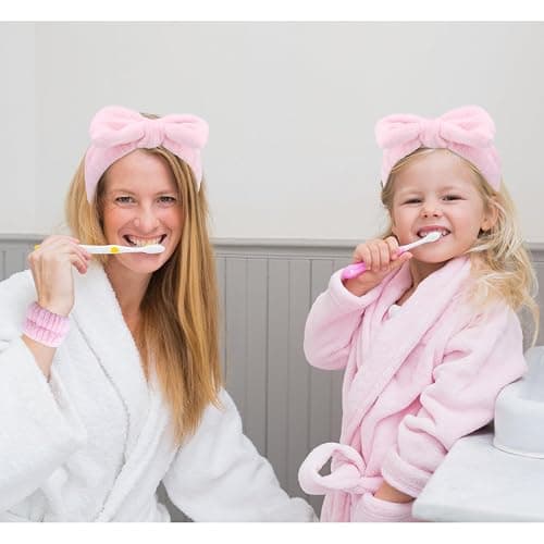 VELSCRUN Spa Headbands for Wash Face, Makeup Headband, Facial Skincare Headbands, 5 Pcs Pink Puffy Sponge Spa Headband Bow Tie Hair Band Hair Clips Wristband Set Women Girls Accessories thumbnail 9