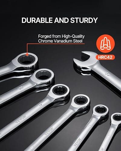 VEVOR Combination Wrench Set, 30-Piece Ratcheting Wrench Set with Organizer Rack, Cr-V Steel Wrench Set SAE 1/4" to 1", Metric 8 mm to 24 mm, Ideal for General Household, Garage, Workshop, Emergency thumbnail 4