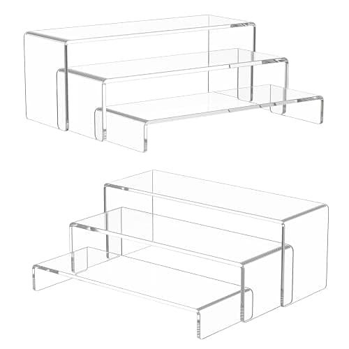 NIUBEE Acrylic Display Riser, 6 Pcs 12" Large Acrylic Risers, 2 Set Clear Rectangular Stands for Candy Dessert Cupcakes, Collectibles Display Stands Shelf for Display for Funko POP Figures - Image 1