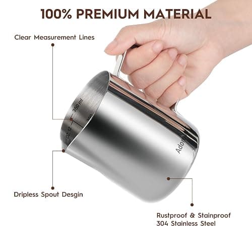 Milk Frothing Pitcher, 8.5oz/12oz/20oz/32oz/50oz/66oz Milk Frother Cup Stainless Steel, Espresso Accessories, Milk Steaming Pitchers Coffee Cappuccino Latte Art Barista Milk Jug Cup with Art Pen,12oz thumbnail 4
