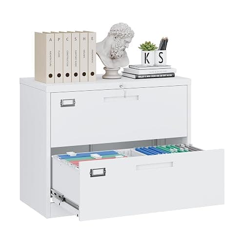 Yizosh 2 Drawer White File Cabinet with Lock, Filing Cabinet for Home Office, Metal Locking Office File Storage Cabinet with Drawers, Lateral Filing Cabinet Organizer for Letter/Legal/F4/A4 - Image 1