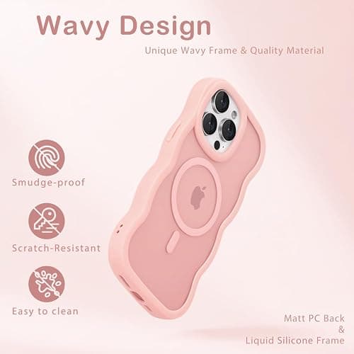 Amzfield Magnetic for iPhone 13 Pro Max Case, Compatible with Magsafe Wavy Frame Cute Translucent Matte Hard Back Silicone Bumper Shockproof Phone Case for iPhone 13 Pro Max Women Girls, Pink thumbnail 5