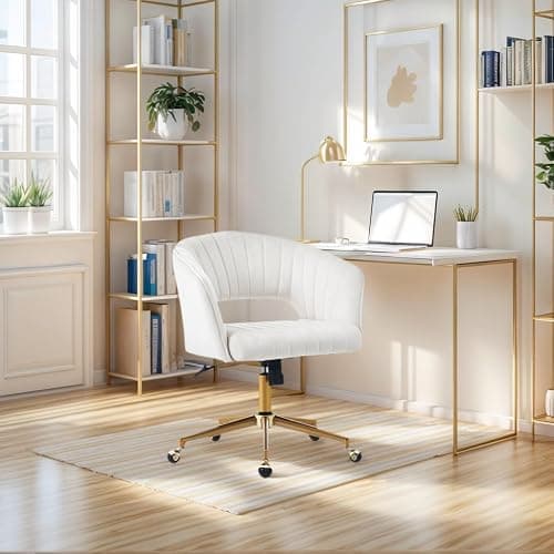 ECHINGLE Home Office Chair,Velvet Desk Chair,Ergonomic Adjustable 360 Swivel Vanity Chair for Home, Bedroom, Vanity Study(Beige) - Beige - Image 1
