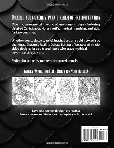 Draconic Realms: A Dragon Coloring Book for Adults and Teens Featuring Celtic, Norse, Mandala, Fantasy, and Whimsical Designs thumbnail 2