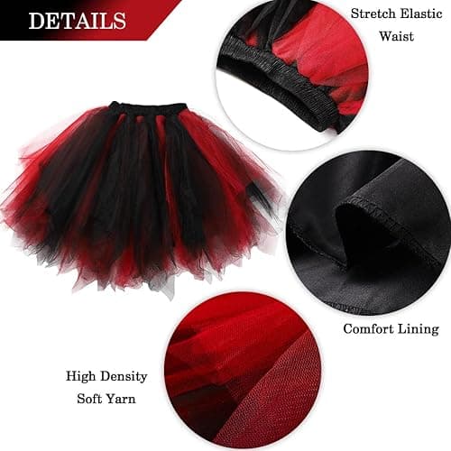 TWINKLEDE Christmas in July Costume Tutu Skirt Xmas 1950s Dance Party Tulle Tutus for Women Adult - 66 Short - Black & Red thumbnail 5