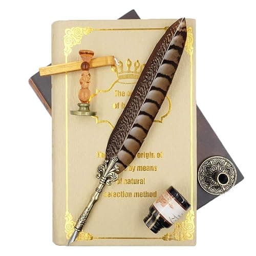 GC QUILL Antique Quill Pen Unique Half-Patterned Feather Pen Set with 6 Nibs 1 Bottle of Ink 1 Seal Stamp 1 Pen Holder 1 Sealing Wax LL-149 thumbnail 3