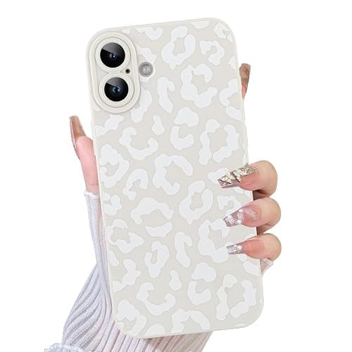 TEAUGHT Compatible with iPhone 16 Case Cute Pattern White Leopard Print Cheetah Shockproof Silicone Phone Cover for Girls Women -White - Image 1