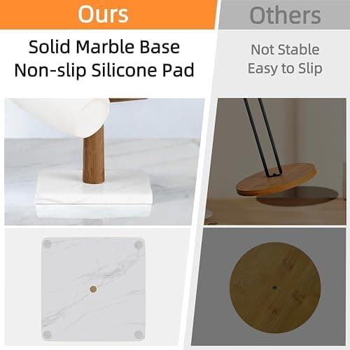 Buruis Wood Mug Holder, Marble Base Cup Rack Tree, Cup Stand Hanger, Kitchen Coffee Mug Tree Countertop Tea Cups Holder Stand, Coffee Mugs Dryer with 6 Hooks, White thumbnail 6