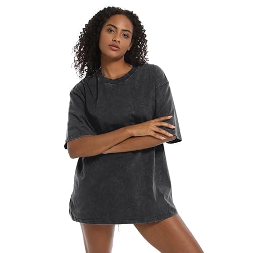 BINTEHGS Oversized Grunge Vintage t Shirts for Women Short Sleeve Cotton Casual Baggy Tees Teens Trendy Crew Neck Loose Tops thumbnail 4