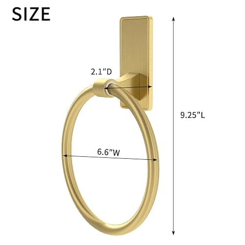STWWO Gold Towel Ring for Bathroom, Adhesive Hand Towel Holder for Bathroom, Kitchen, No Drill thumbnail 5