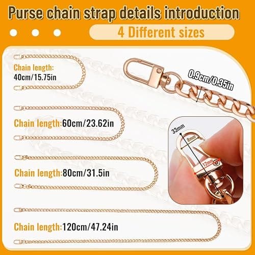 4 Different Sizes Purse Chain, Purse Strap Replacement Crossbody for Handbags, Shoulder, Crossbody Bag, Gold Purse Chains for Handbags, Bag Strap (15.75 in, 23.62 in, 31.5 in, 47.24 in) thumbnail 2