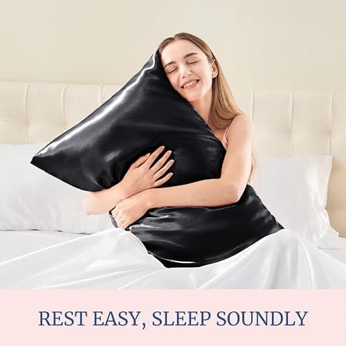 BEDELITE Satin Pillowcase for Hair and Skin, Super Soft and Cooling Similar to Silk Pillow Cases 2 Pack with Envelope Closure, Gift for Women Men(20"x26" Standard Size, Black) thumbnail 6